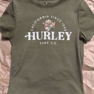 Khaki Hurley Surf T-Shirt Slightly Cropped Fitted Graphic Tee S/M